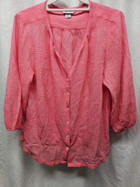 Christopher & Banks Pink Button-Front Crinkle Blouse